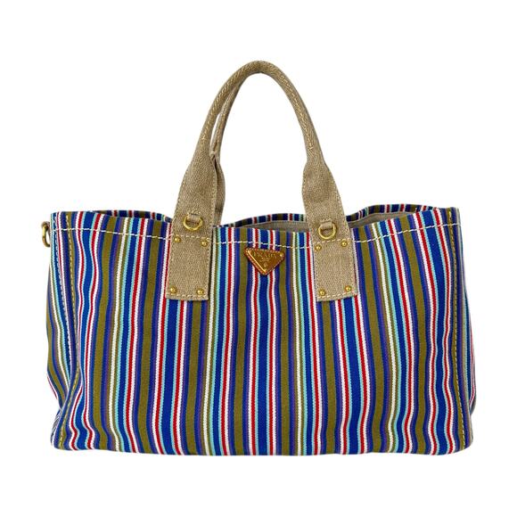 Prada Striped Canapa Tote Bag - Picture 1 of 9